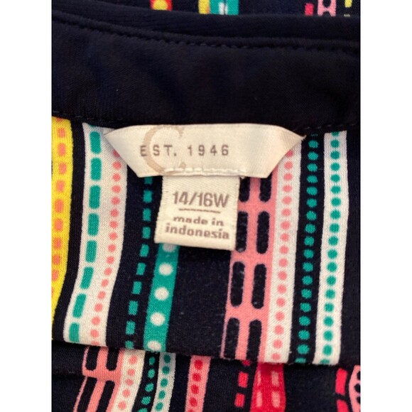 Cato Est 1946 Blouse Size 14 16W Top V Neck Green Pink 3/4 Sleeves  Hi Low Hem - Picture 7 of 10